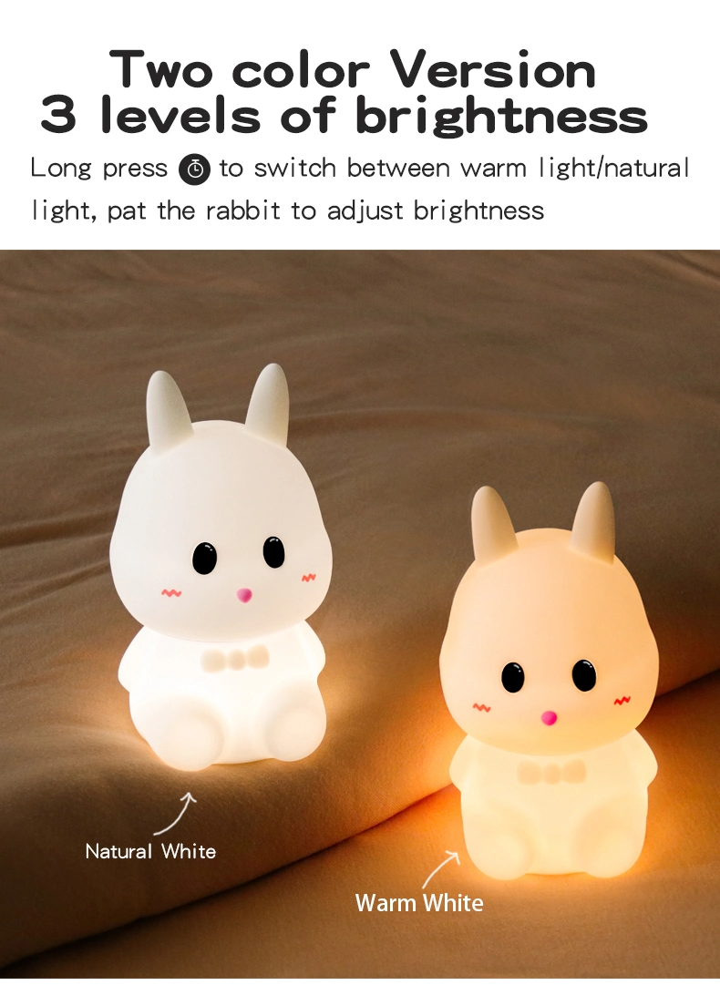 Creative Bedroom LED Small Payellowrol Night Light Bunny Lamp for Black Eco-Friendly Color Box Silicone Rabbit 40 60 Null DC 6V