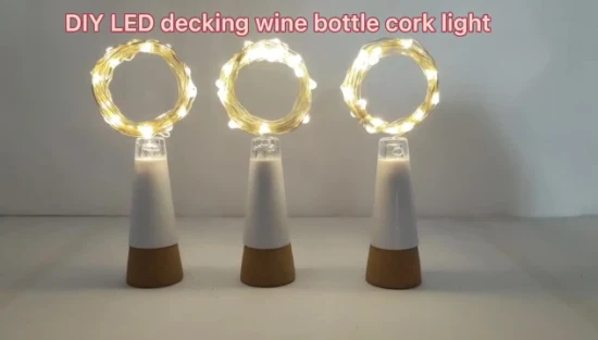 Iluminação decorativa de férias 2m 20 LEDs Garrafa de vidro de vinho Cortiça Fio de cobre Cordão de luz alimentado por mini bateria